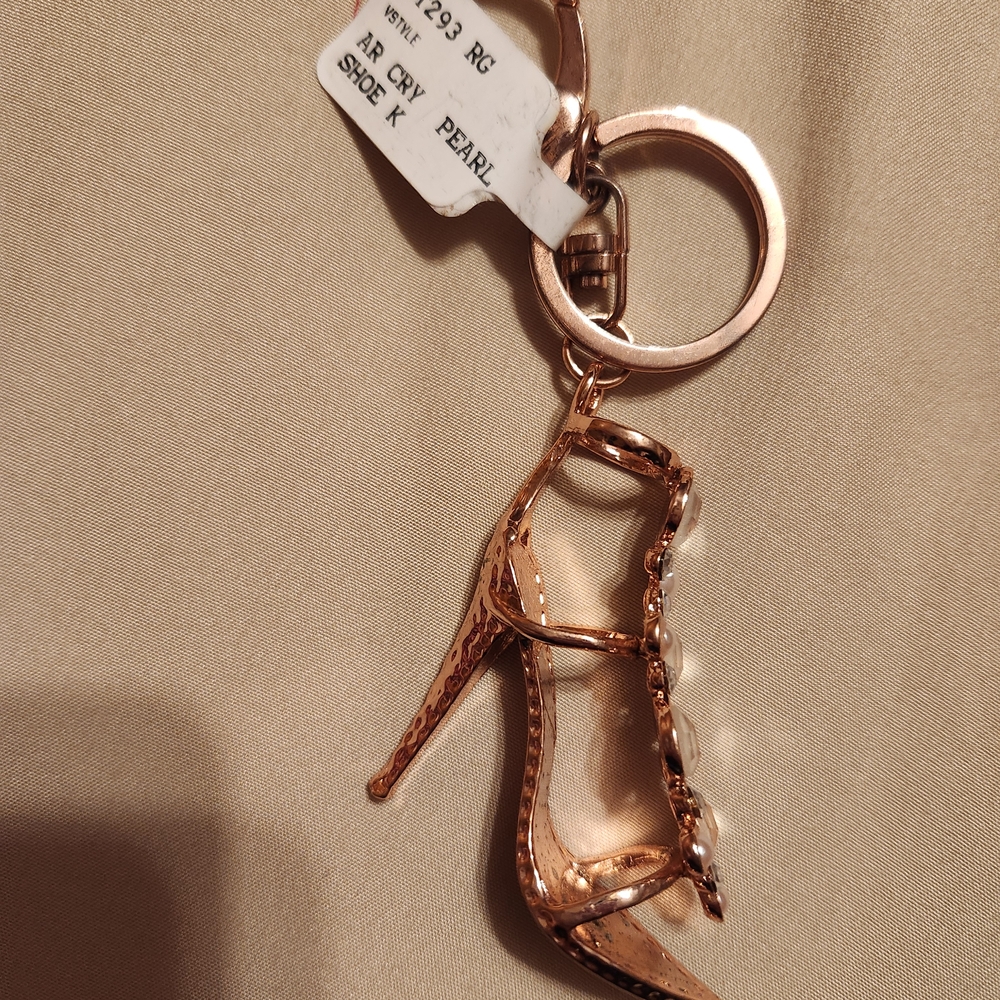 Gold, Pearl And Crystal High Heel Shoe Keychain